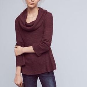 Anthropologie Maroon Waffle Cowl Neck Sweater